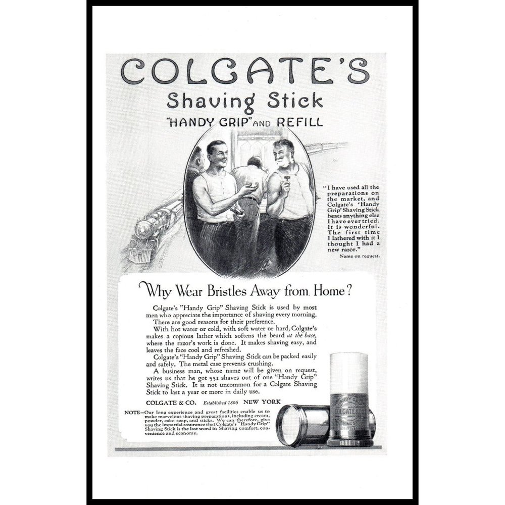 1924 Colgate Shaving Stick Soap Cream Vintage Print Ad Train Travel Wall Art